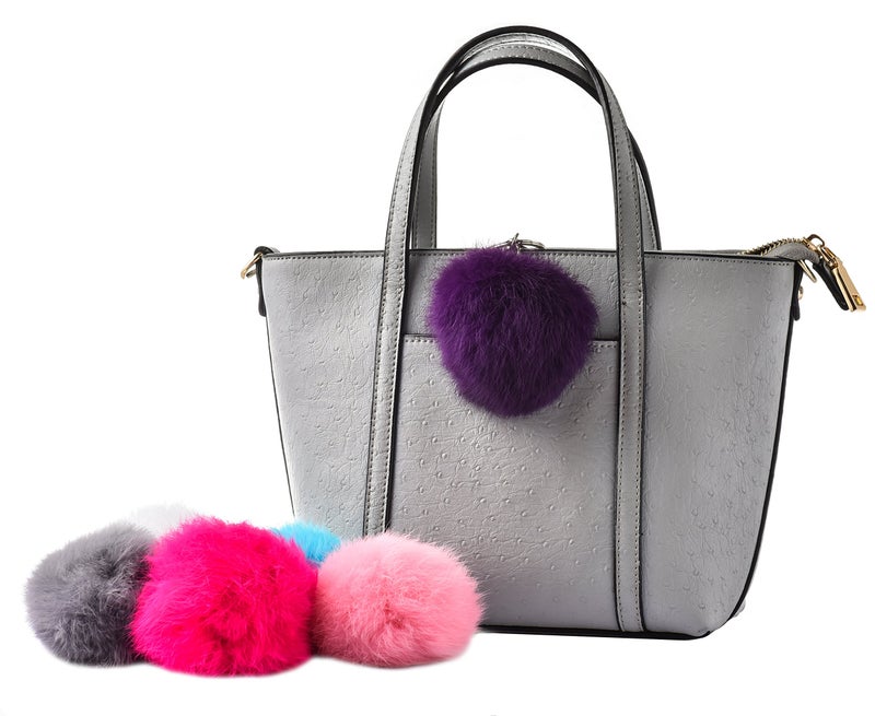 Cityelf Cute Faux Rabbit Fur Ball Pom Pom Keychain Car Key Ring Handbag Tote Bag Pendant Purse Charm (Purple) - Image 2